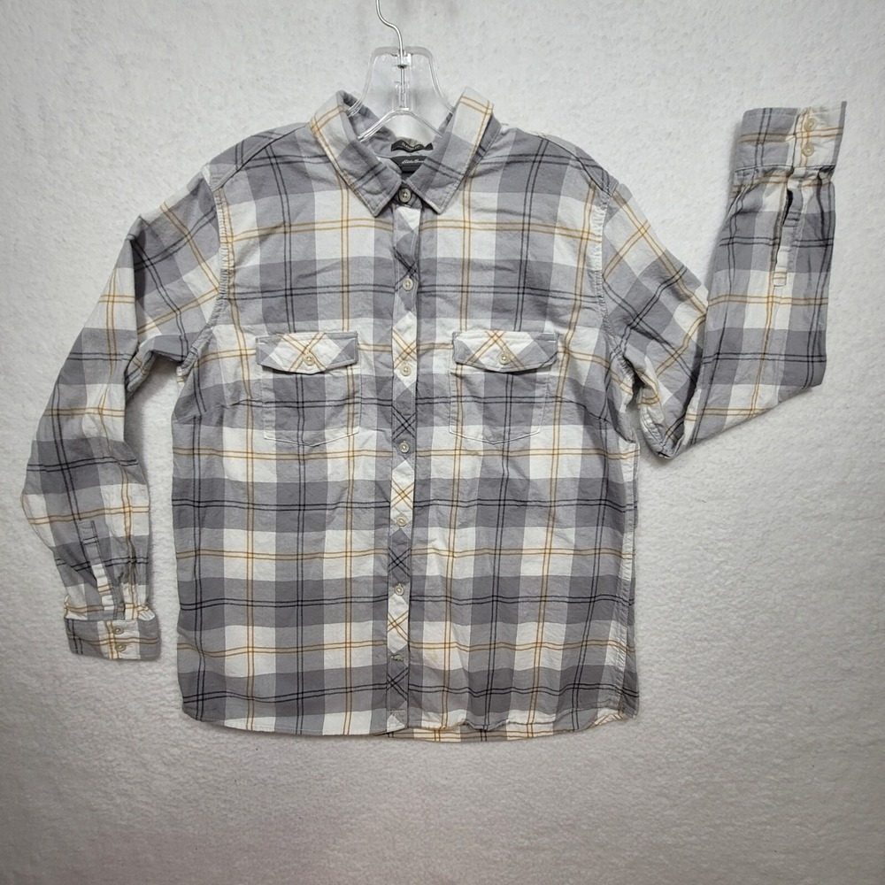 Eddie Bauer Women's Size Large Flannel Button Down Shirt Classic Fit Plaid
